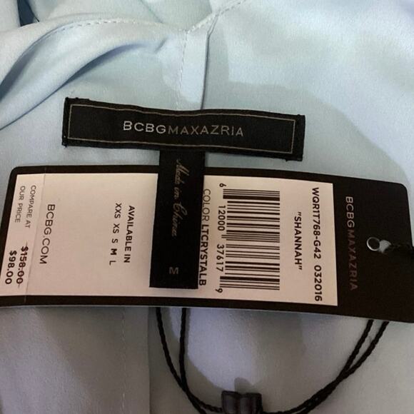 NEW BCBGMaxazria Blue Shannah Deep V Cape Caplet Flowy Draped Blouse Top Size M - Picture 5 of 7